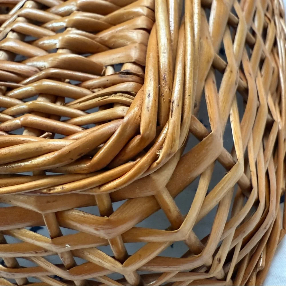 Vintage Square Yugoslavian Wicker Rattan Basket 10.5” Stamped Made in Yugoslavia
